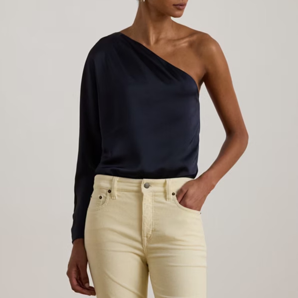 Ralph Lauren Luxury Modern Minimalist One Shoulder Black Blouse Size XS